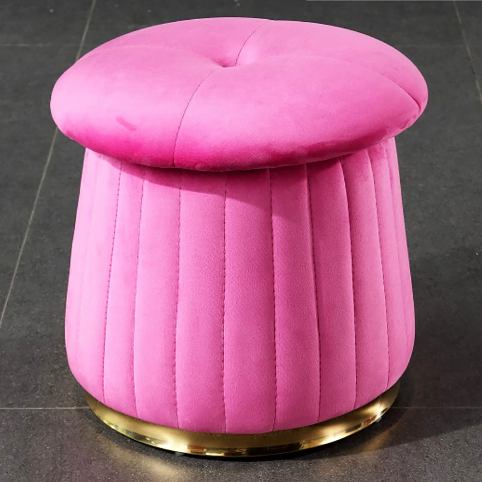 Tabouret de coiffeuse en velours doux ottoman rond avec base dorée 38x38x35 cm