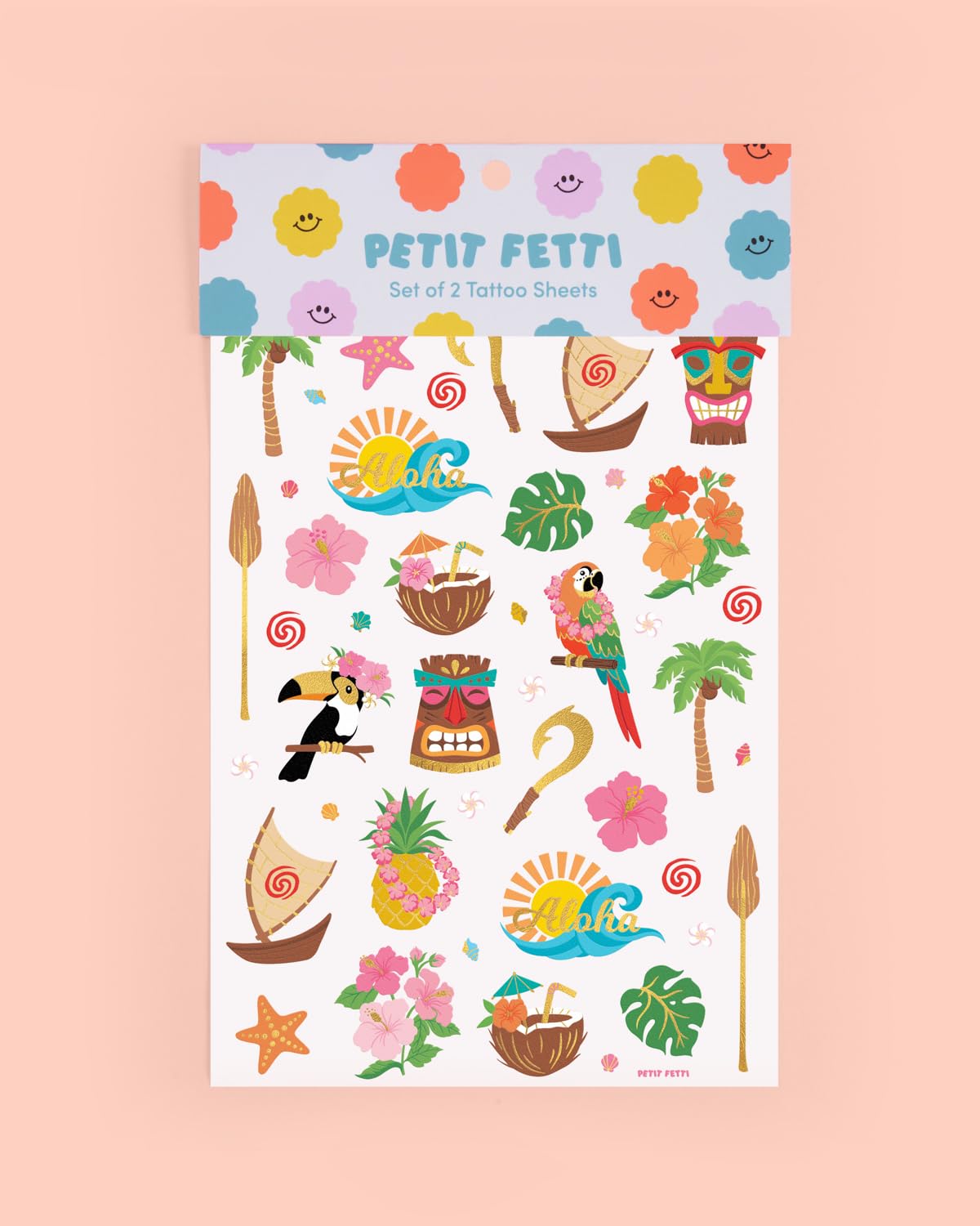 xo, Fetti Tropical Island Temporary Tattoos - 60 Gold Foil Pcs | Hawaiian Birthday Accessory, Bachelorette Luau Party Favor, Cute Kids Activity