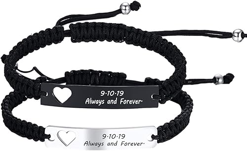 XUANPAI Personalized Handmade Braided Bracelet with Hollow Heart Symbol Adjustable Rope Woven Bangle for Couple