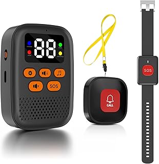 Caregiver Call Button, Life Alert Systems for Seniors No Monthly Fee, 328ft 110dB Wireless Caregiver Pager SOS Call Button for Elderly Monitoring, 1 Receiver and 1 SOS Button & 1 Watch Pager
