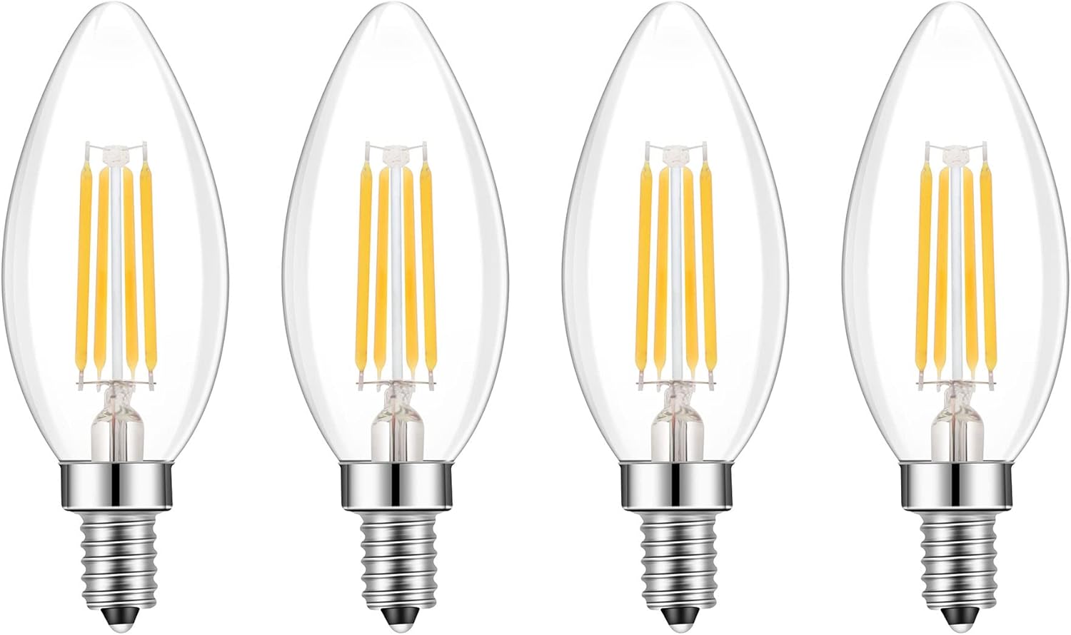 E14 Base LED Filament Candle Shape Light Bulb,E14 European Base Bulb,Neutral White 4000K 400LM 40W Equivalent,C35 Clear Glass Torpedo Shape Bullet Top,No-Dimmable (4-Pack)