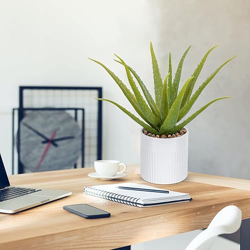 Miniatura 4 de Plantas suculentas artificiales de 14 pulgadas, suculentas falsas grandes con maceta de cerámica, planta falsa de aloe en maceta para el hogar,