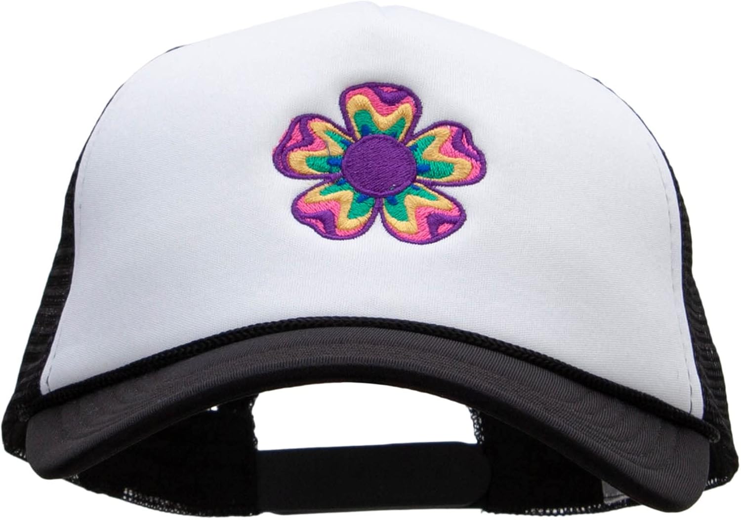 e4Hats.com Retro Flower Embroidered Foam Panel Mesh Snapback