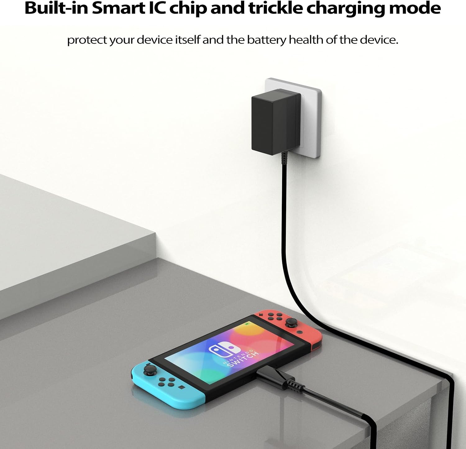 VGAME Switch Charger for Nintendo Switch/Switch OLED/Switch Lite - Fully Charged AC Power Supply Within 2.5H with 5FT USB C Cable, Compatible Android Phone and Switch Dock (Black)
