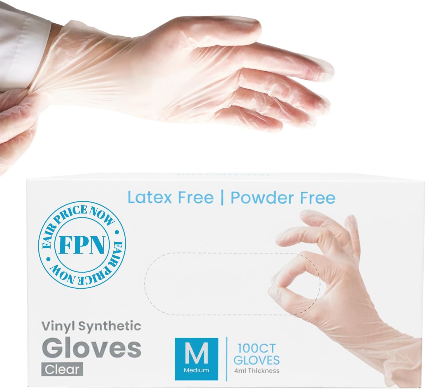 Kashmir FPN Vinyl Gloves, Clear Disposable, 4 Mil, Gloves for Cleaning, Cooking, Salon, Pet Care