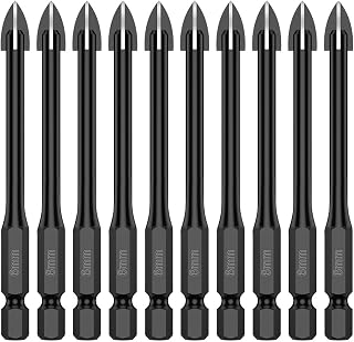 10 PCS Tile Drill Bits 6mm 1/4”Masonry Drill Bits Concrete Drill Bit Set Alloy 1/4 Hex Shank for Tile Glass Mirror Ceramic Wood Brick (1 Set,1/4'' 6mm,10pcs)