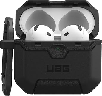 URBAN ARMOR GEAR UAG Designed for AirPods 4th Gen Case Scout, Rugged Military Grade Drop Proof Protective Cover with Detachable Carabiner Clip & Secure Lip Closure, Black