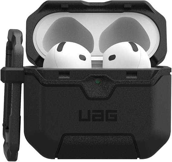 URBAN ARMOR GEAR UAG Designed for AirPods 4th Gen Case Scout, Rugged Military Grade Drop Proof Protective Cover with Detachable Carabiner Clip & Secure Lip Closure, Black
