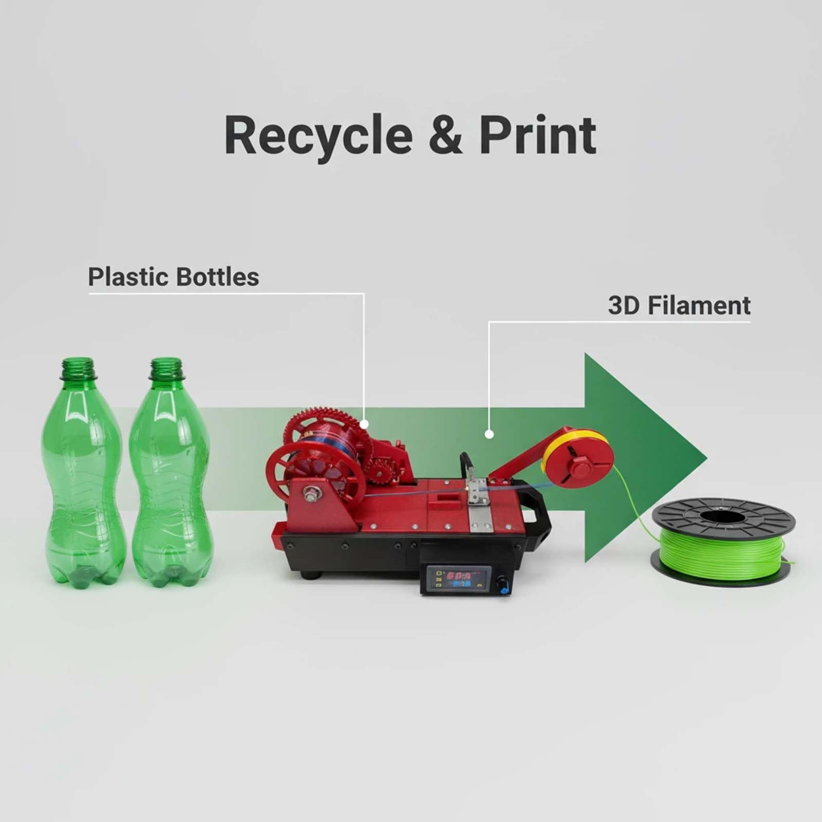 Stacjonarna drukarka 3D z ekstruderem filamentowym - Maszyna do recyklingu plastikowych butelek, wytwórca materiałów eksploatacyjnych do druku 3D z cyfrową kontrolą temperatury i mosiężną dyszą