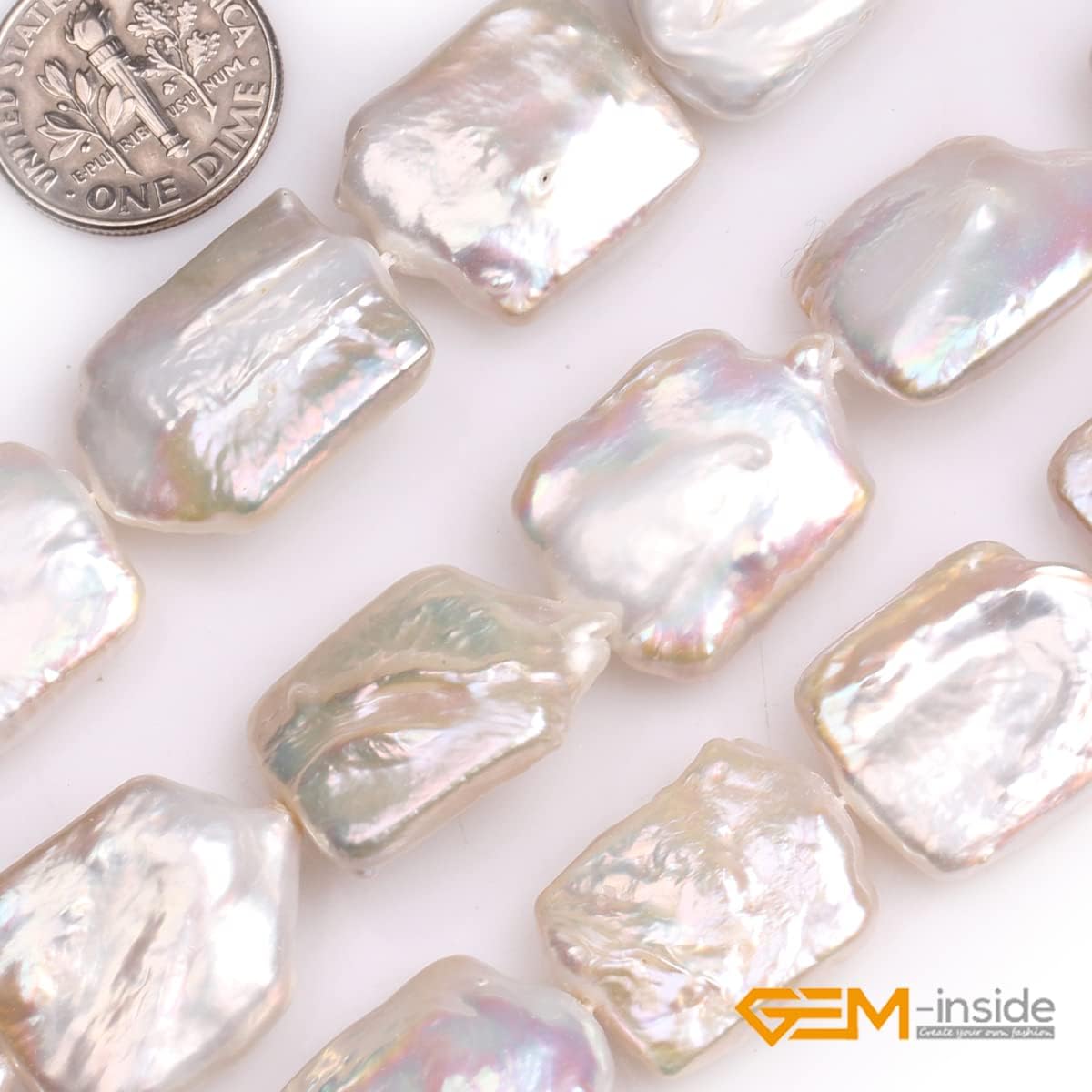 GEM-Inside Natural Gemstone 16x20mm White Rectangle Nuclear Edison Pearls Stone Beads for Jewelry Making Loose Beads 15"