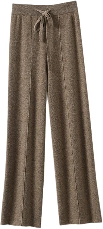 Womens Solid High Waist Knitted Wide Leg Pant Fall Winter Warm Drawstring Elastic Wide Leg Pants