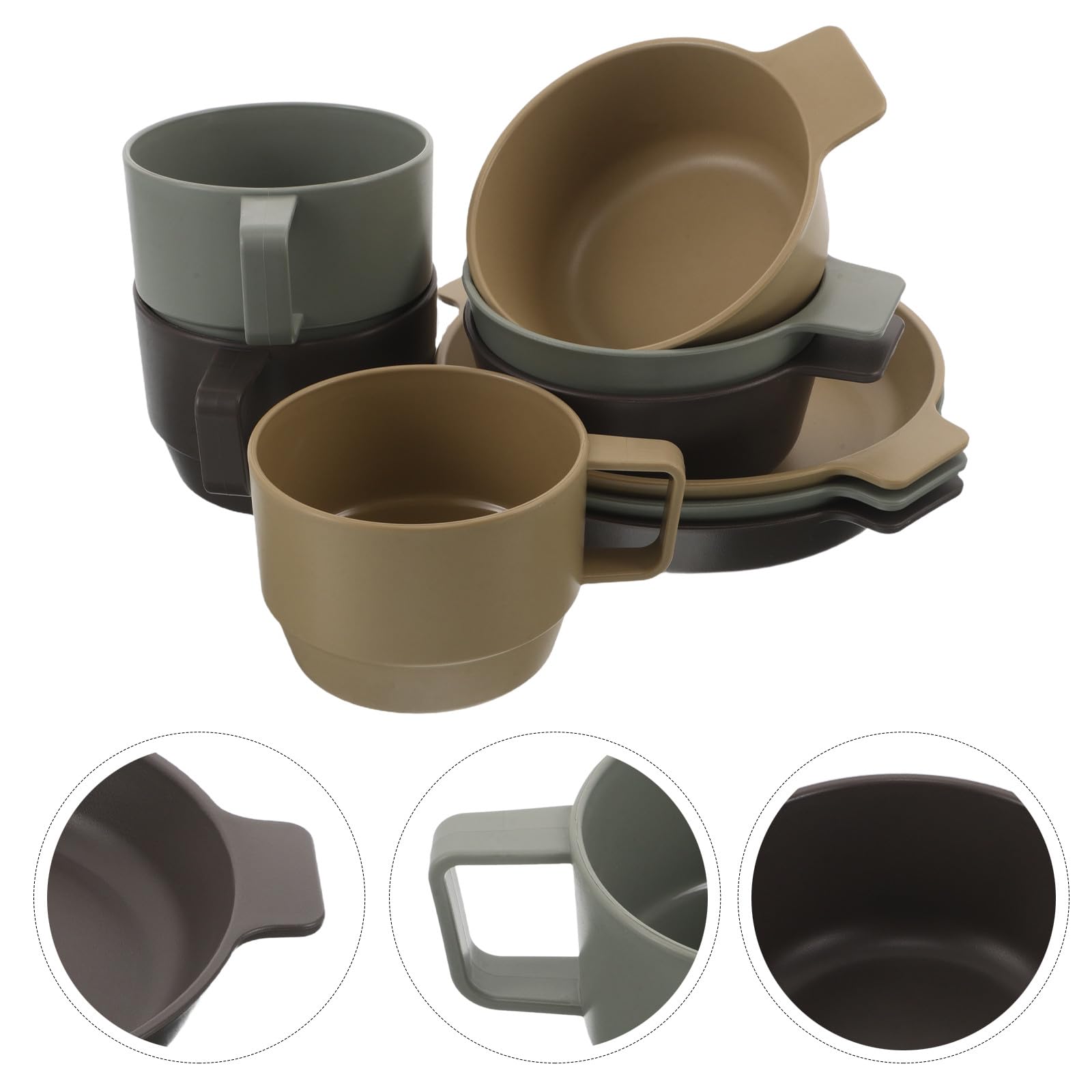 ifundom Ensemble de 9 Pièces de Vaisselle de Camping en Plastique : Bols, Plateaux, Tasses à Café Empilables, Assiettes Légères pour La Randonnée, Les Pique-niques, Les Barbecues, Les