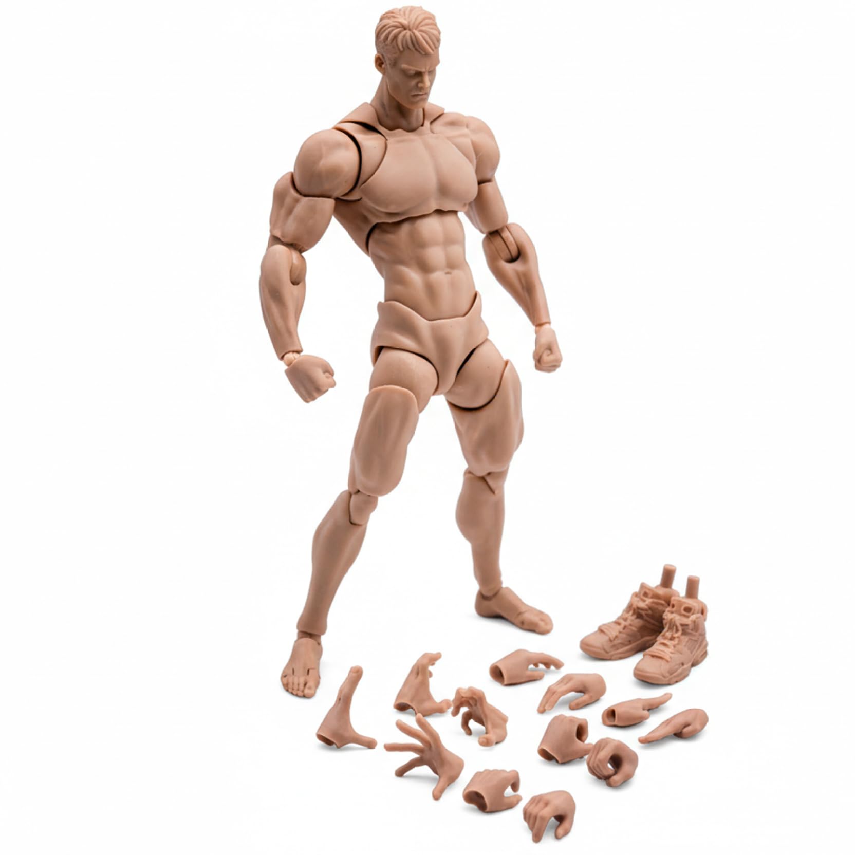 Ameble 1/12 Scale Male Blank Action Figure Body, Blank Skin Super Articulated 6-Inch Muscular Body with Complete Accessories for Collectors, DIY Custom