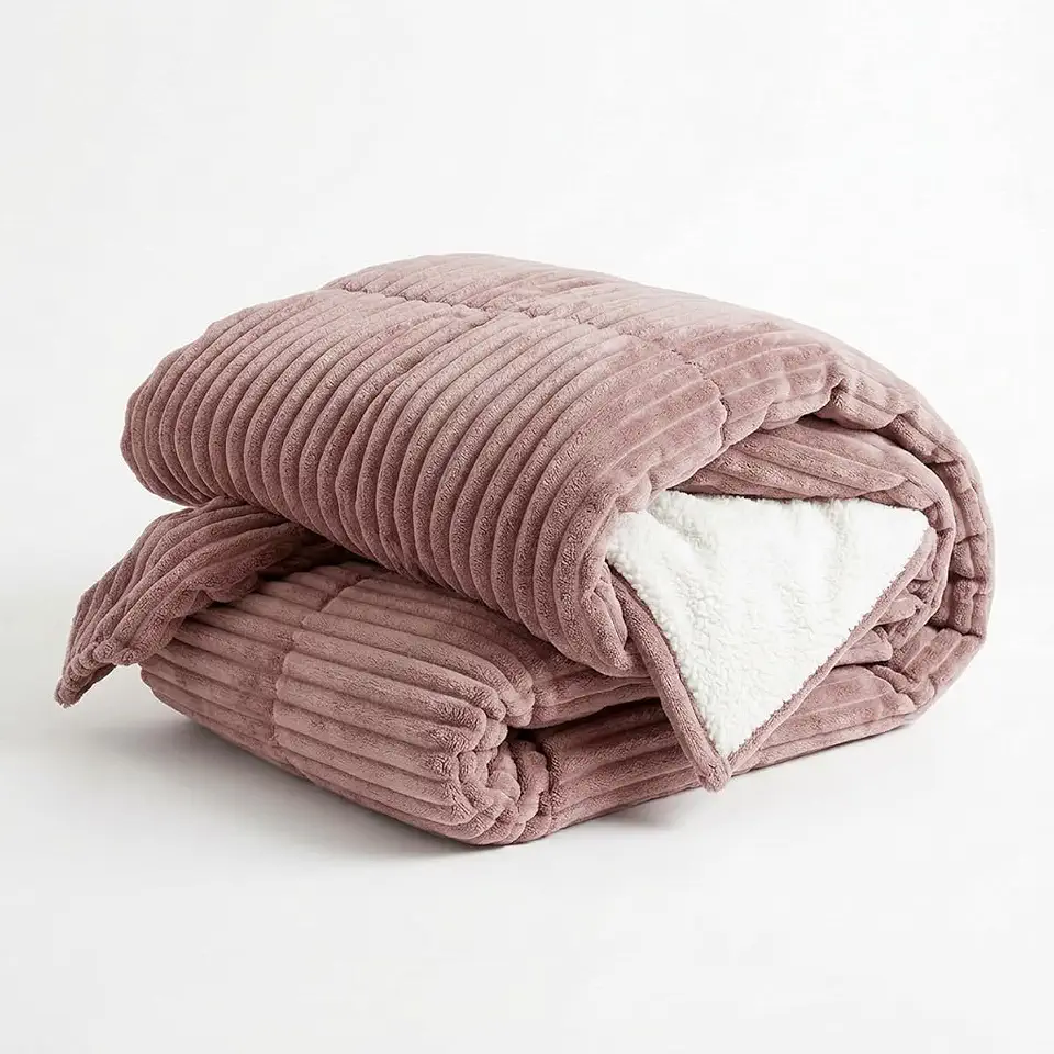 Cobertor Sherpa Queen Canelado Microfibra Dupla Face Antialérgico Grosso Pesado Aveludado Felpudo Macio 2,20x2,40m Casa Dona (Rose)