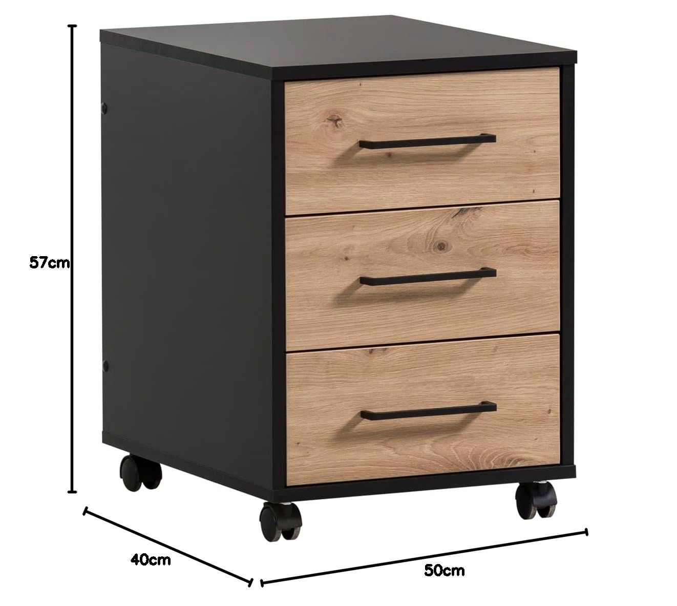 Schildmeyer Rollcontainer Aino 155695, Artisan Eiche Dekor/schwarz matt, 40 x 50 x 57 cm