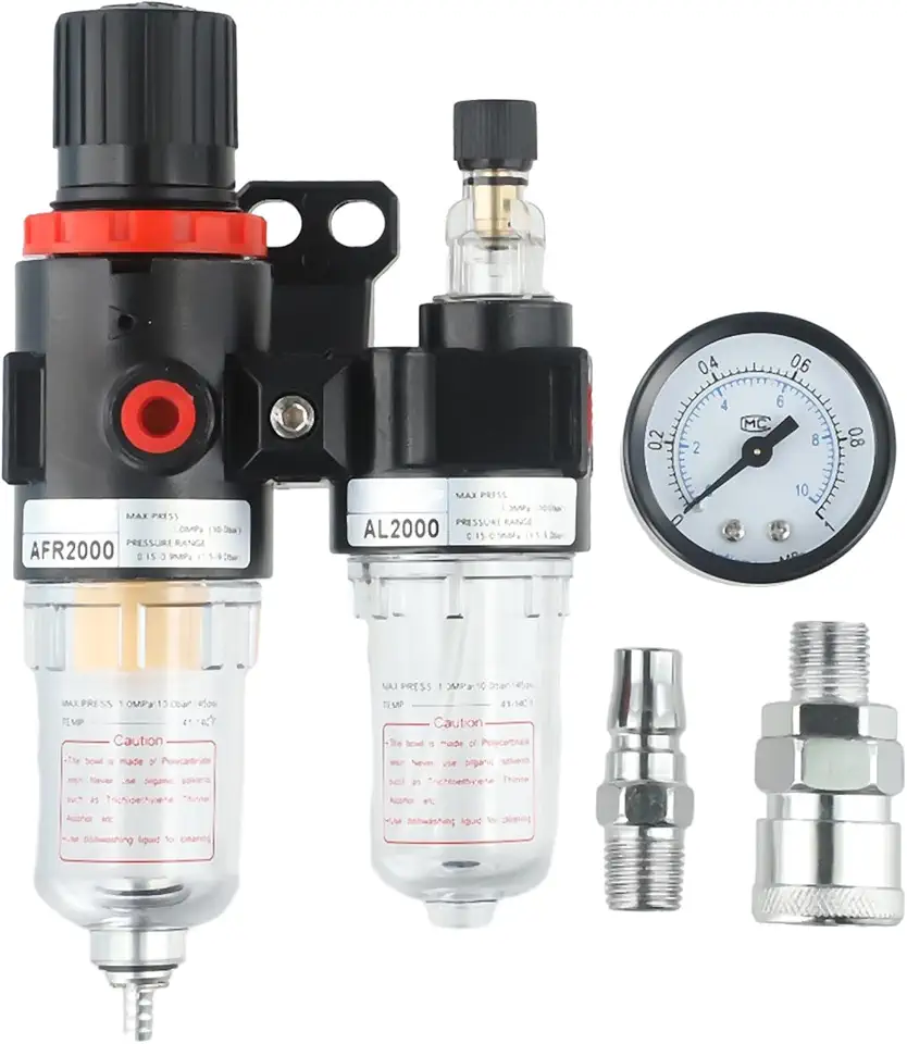 Filtro regulador regulador separador de água do compressor de ar para aerógrafo – Filtro de tratamento de ar pneumático com faixa de pressão ajustável de 0,15 a 0,85 MPa, metal e