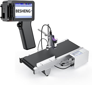 JS740 Inkjet Coding Machine Bundle with T5000 Handheld Inkjet Printer for Batch Code Date Lot Number Print on Carton Wood Metal