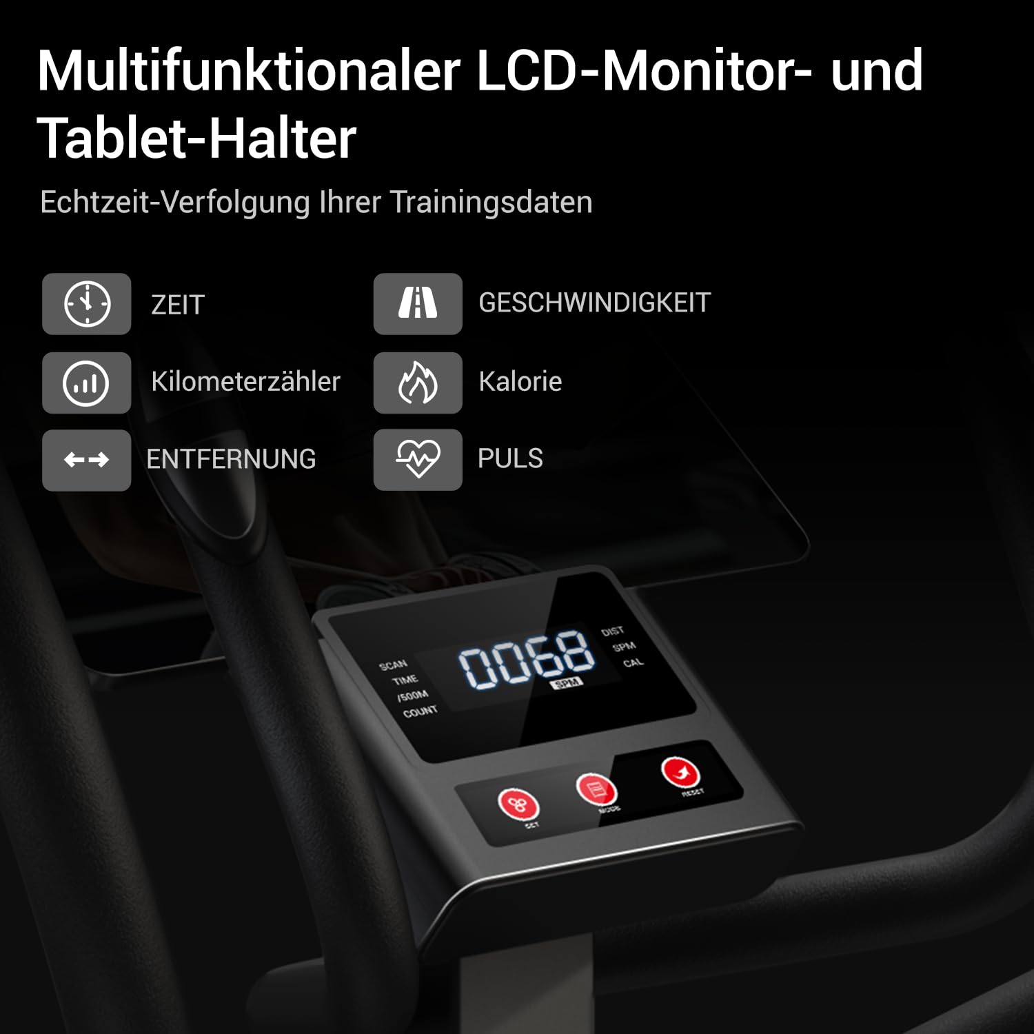CURSOR Crosstrainer 40 cm Schrittlänge 16 Widerstandsstufen Magnetischer Ellipsentrainer Herzfrequenzgriffe LCD-Display 159 kg