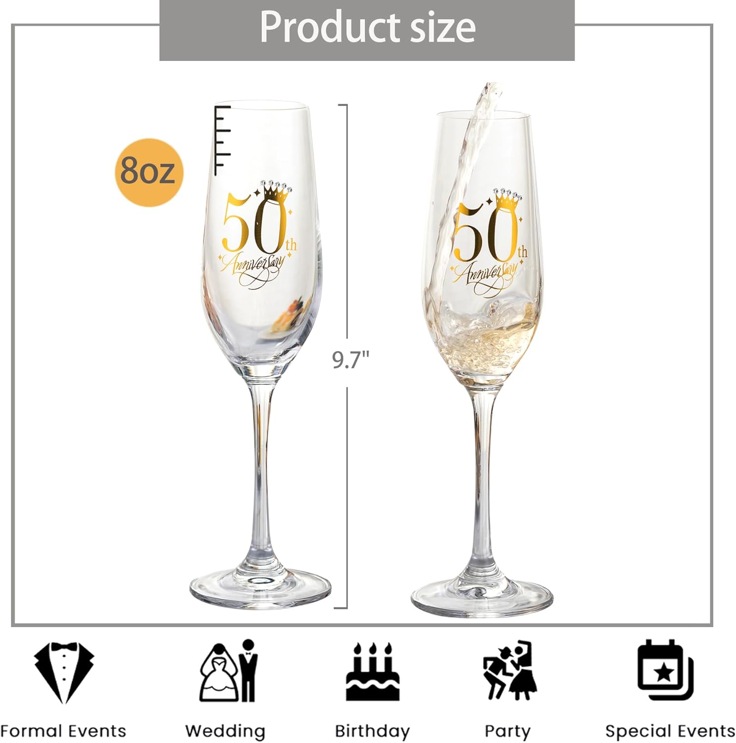 50th Wedding Anniversary Champagne Flutes 50th Anniversary Decorations Champagne Glasses Embellished with Rhinestones Couple Wedding Gifts for Parents Anniversary