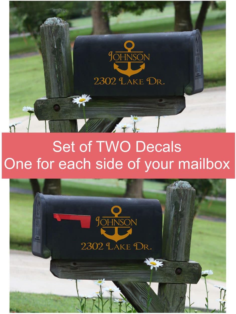 Set of 2 Anchor Nautical Glossy Mailbox Numbers for Outside - Mailbox Address Decals - Die-Cut Vinyl Address Numbers for Mailbox - Mail Box Numbers & Personalized Address Decals - 10"W x 6"H, Basic