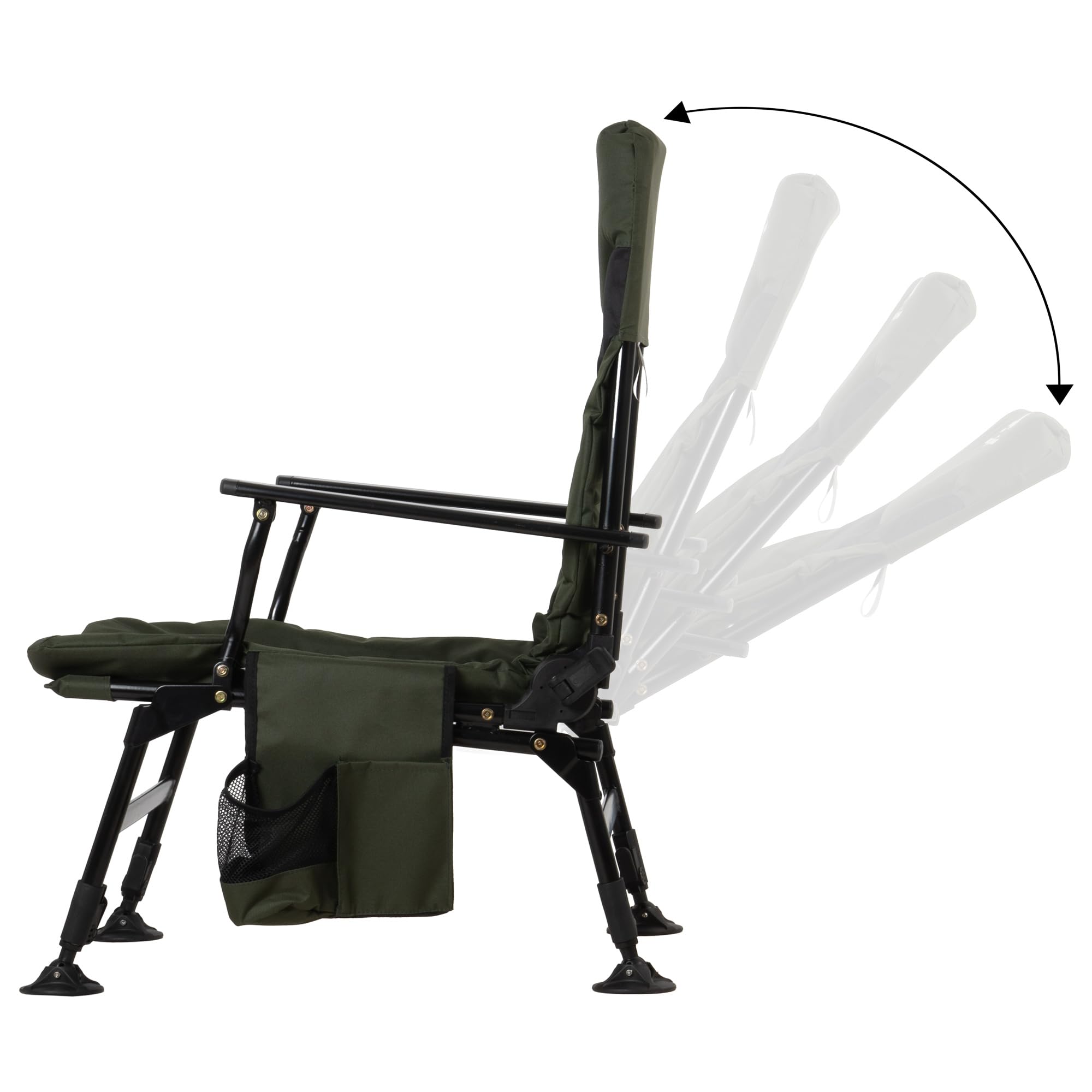 CampFeuer Sedia da pesca con borsa nero verde oliva | Sedia da campeggio regolabile in altezza | Sedia da carpa pieghevole | Outdoor Travelchair per campeggio, tenda, pesca