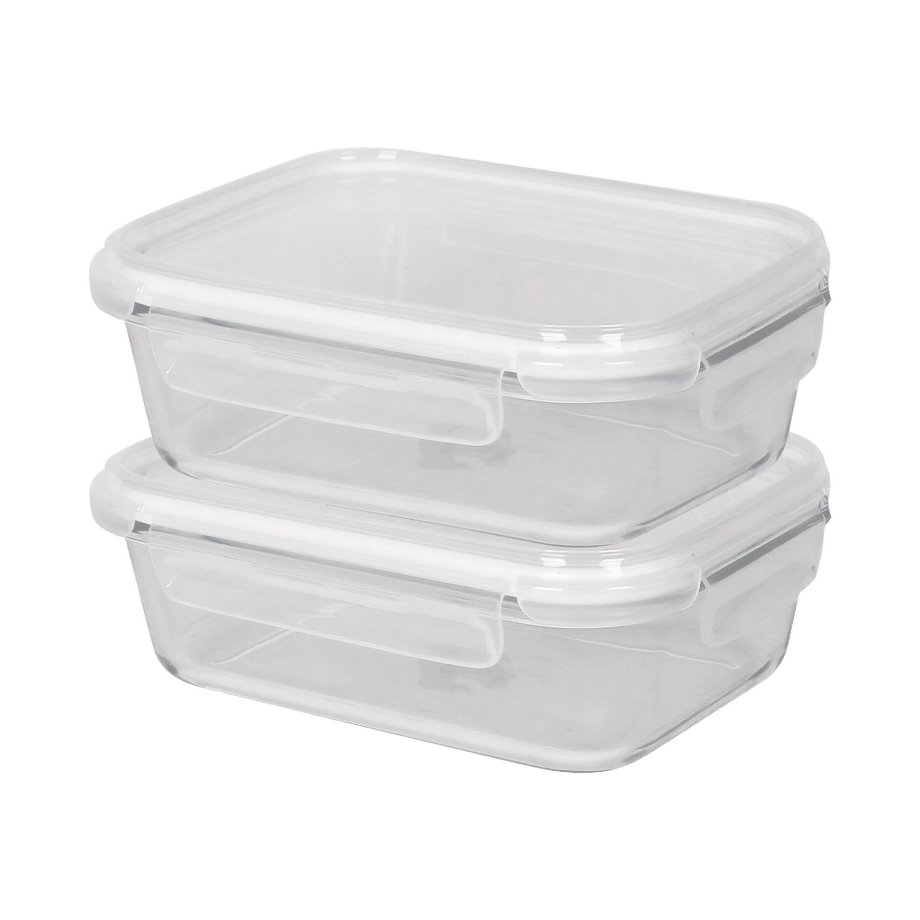 Harbour Housewares 1 Litre Glass Food Storage Containers with Lids - Pack of 2 - White