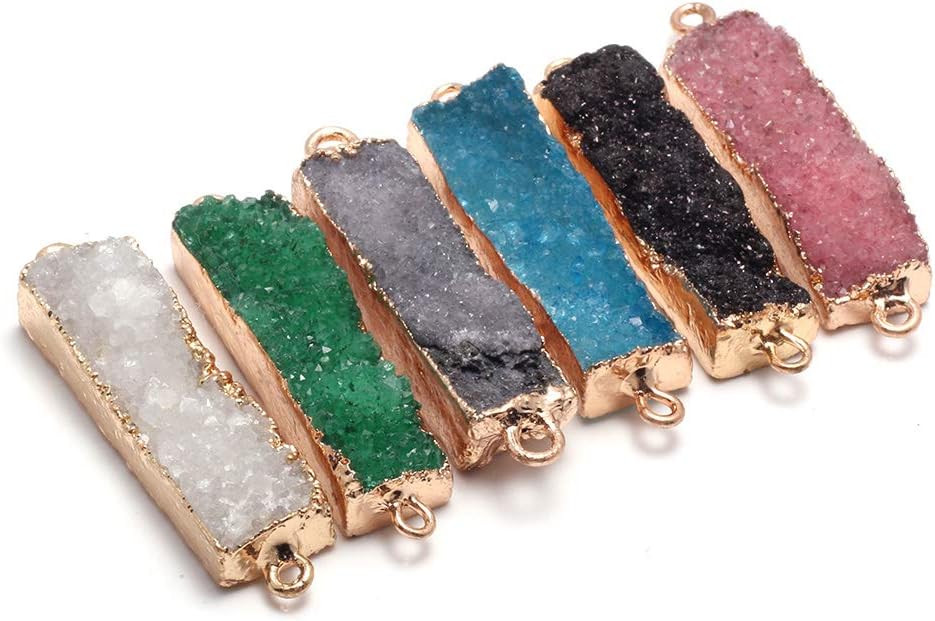 Natural Druzy Crystal Agate Rectangle Links Copper Plated Edge Jewelry Connectors for Jewelry Making Random 5 Pcs - Image 2
