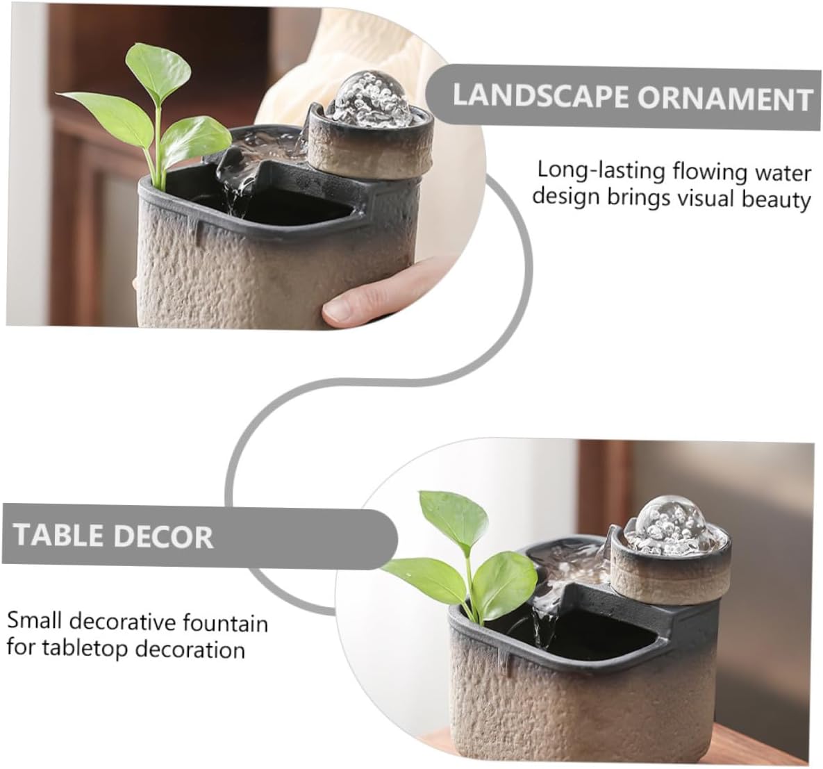 Ceramic Running Water Ornament Desktop Decor Small Tabletop Fountain for Home Office with Unique Design and Craftsmanship Relaxing Waterfall Sound Modern Feng Shui Accent