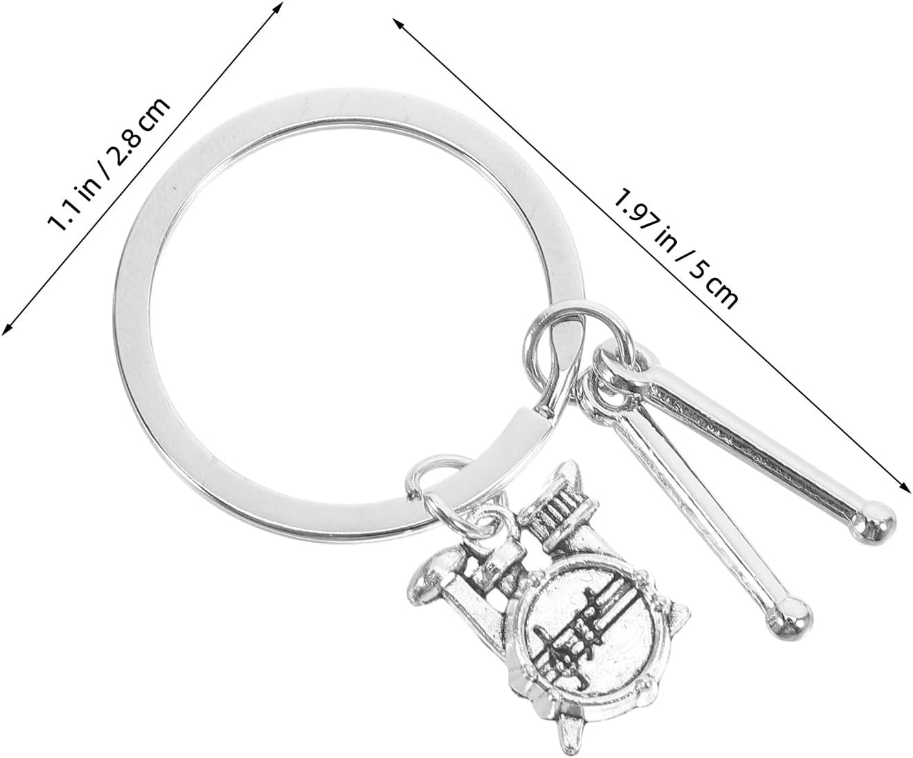 Silver Metal Drum Keychain Mini Drumsticks, Versatile Musician Jewelry for Purse or Handbag, Stylish Rock Music Enthusiast Accessory and Unique Percussion Instrument Key Ring image 2