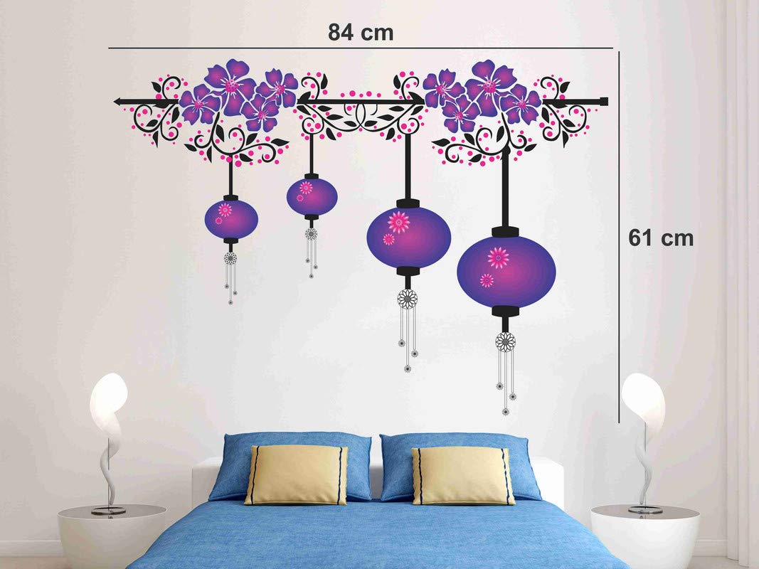 DivineDesigns PVC Vinyl Self-Adhesive Purple Jhoomar Flowers Wall Sticker for Living Room, Bedroom, Office Wall Decoration (33 X 24 INCH) Pack 1 1