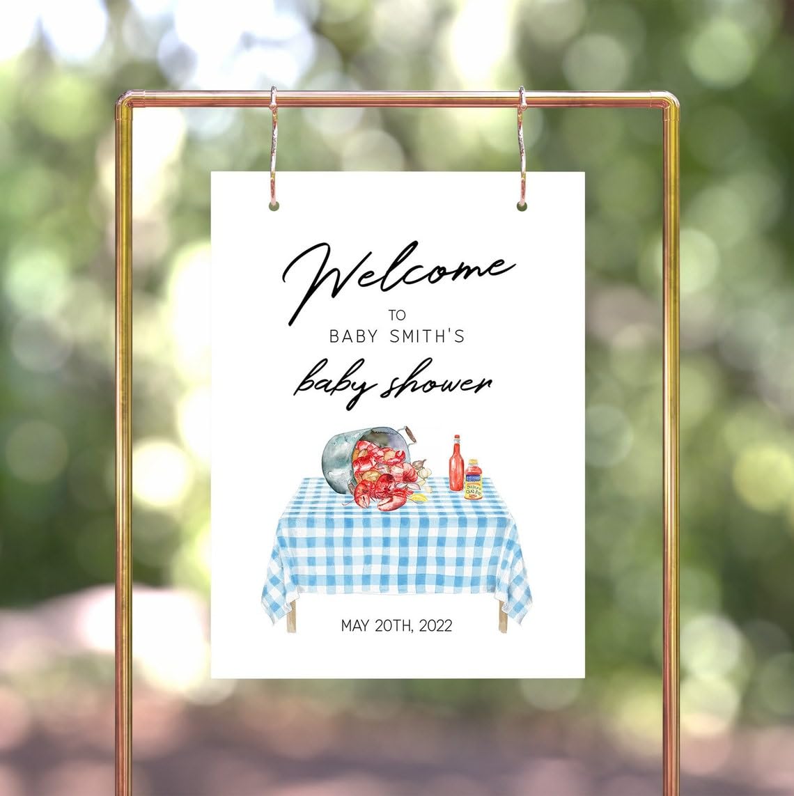 Joycye Crawfish Boil Baby Shower Sign, Seafood Party Welcome Sign For Baby Shower, Crawfish Baby Shower Welcome Poster, Blue Gingham Crawfish Baby