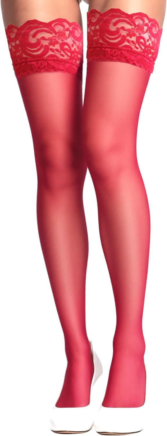 Womens Thigh High Stockings Sheer Lace Top Nylons Thigh Highs Silicone Stay up Over Knee High Silk Stockings