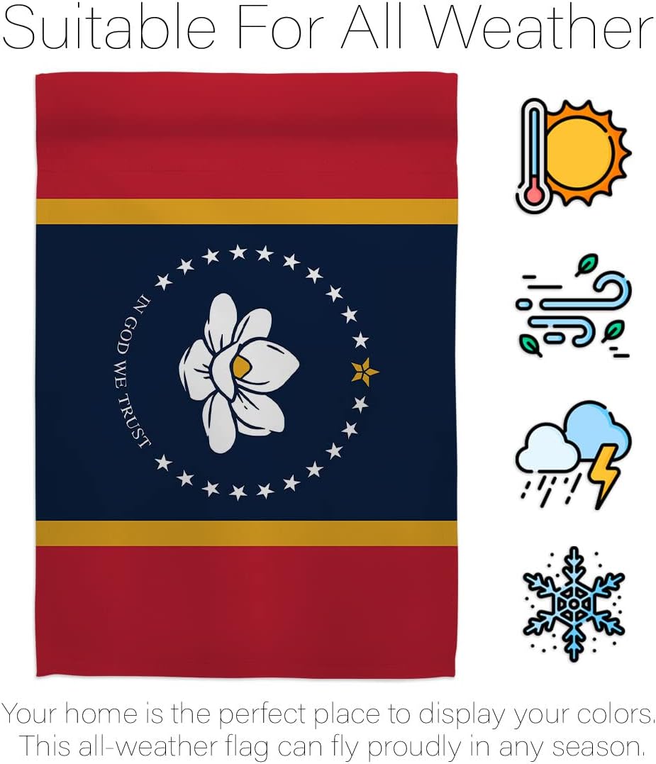 Breeze Decor Mississippi House Flag Pack Regional States American Territories Republic Country Particular Area Embroidery Decoration Banner Small Garden Yard Gift Double-Sided, Made in USA