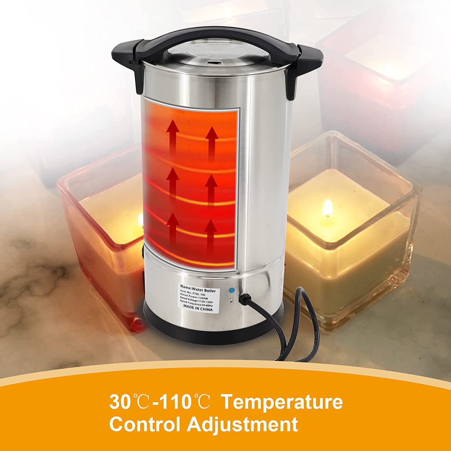 Melter de Cera para la fabricación de Velas con Boquilla, 8L Gran Capacidad con Control de Temperatura, Potable para derretir Todo Tipo de Cera, Incluido el jabón.,B