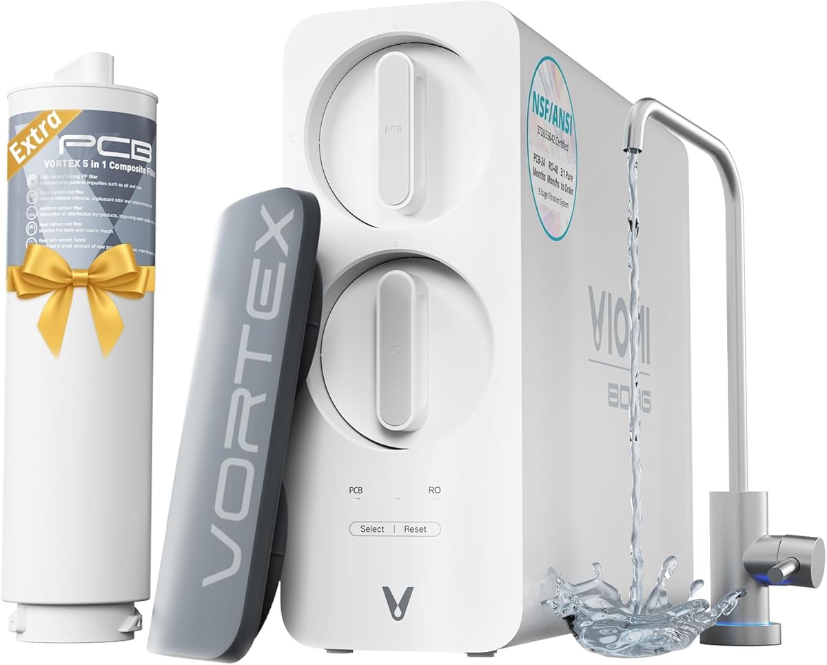 VIOMI® PFAS Reduction Reverse Osmosis System, NSF/ANSI 372&53&42 Certified, 9 Stage & 48 Months Filter, Tankless RO Water Filtration System Under Sink, 800G, Smart LED Reminder, Incl. 1 Extra Filter