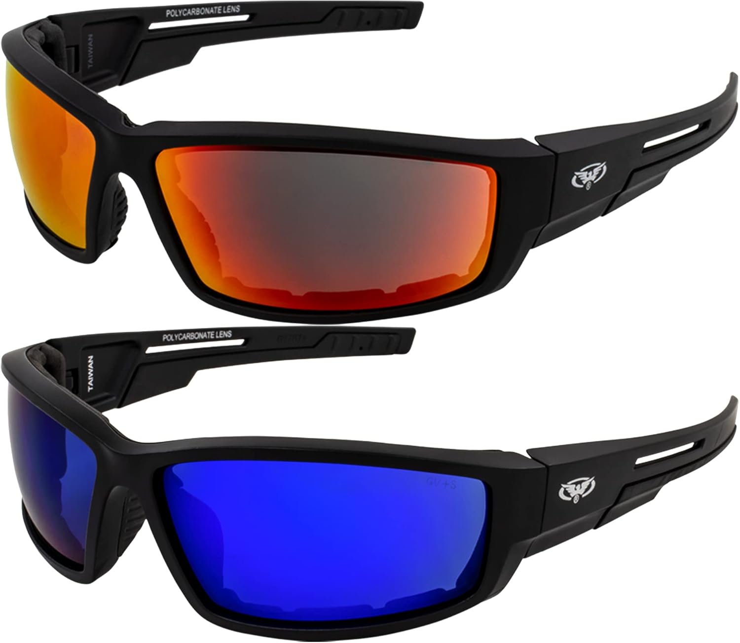 Global Vision Eyewear Sly Padded Motorcycle Riding Sunglasses 2 Pair G-Tech Mirror Red and Blue Lenses