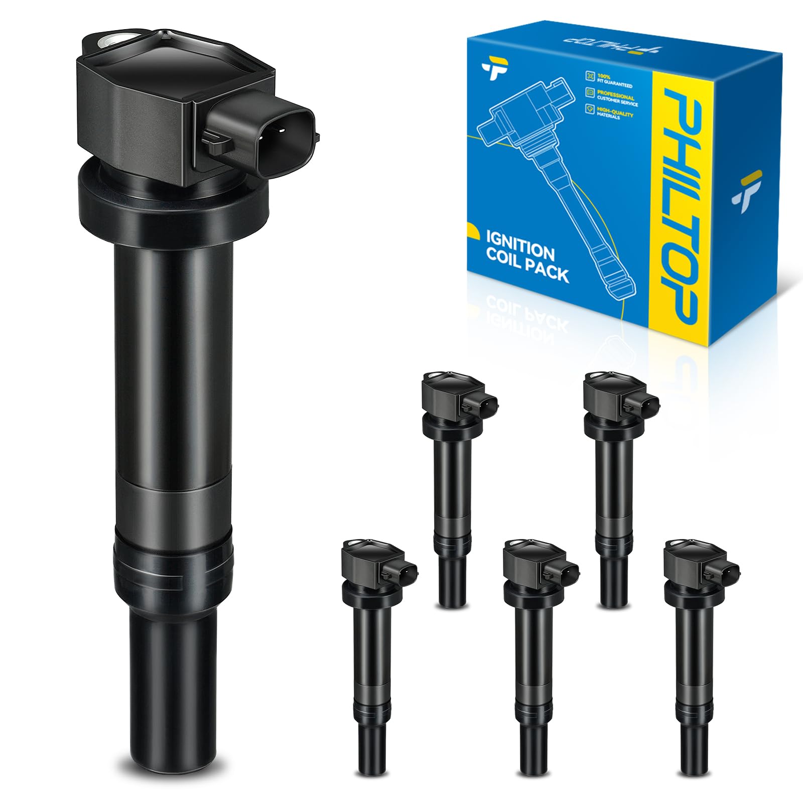 PHILTOP Ignition Coil Pack, Compatible with Santa Fe 2007-2009, Rondo 2007-2010, Optima 2006-2010 V6 2.7L