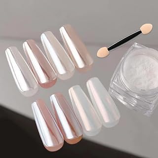 Magic White Chrome Nail Powder Ice Transparent Pearl Glitter Dust Holographic Moonlight Shell Manicure Pigment Aurora Mermaid Fairy Nails Powder with Tool