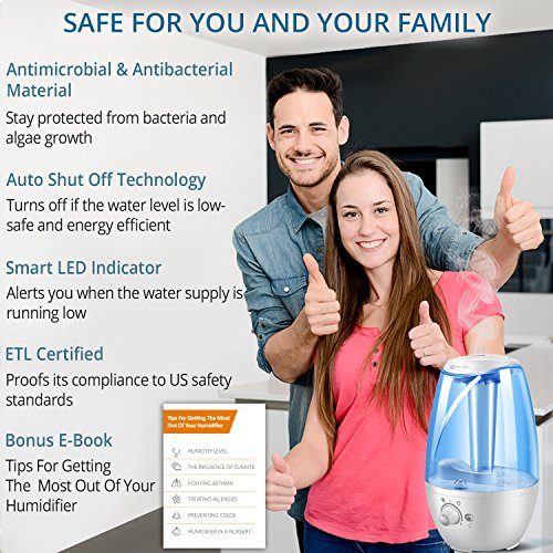 GENIANI Ultrasonic Cool Mist Humidifier - Best Air Humidifiers for Bedroom/Living Room/Baby with Night Light - Whole House Solution, Large Water Tank, Auto Shut Off and Filter-Free (4L)