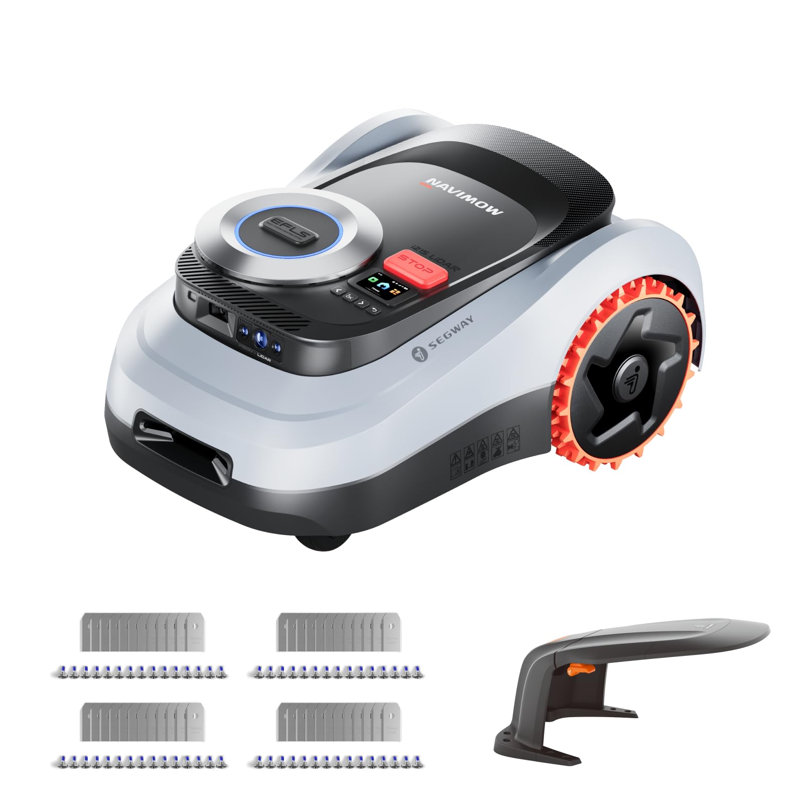 Segway Navimow i215 LiDAR mit Garage M + 4 Sätze Klingen, Mähroboter ohne Begrenzungskabel für 1500 m², bis 45% Steigung, Solid-State LiDAR + Vision, Auto-Kartierung, Ohne Antenne, Integriertes 4G