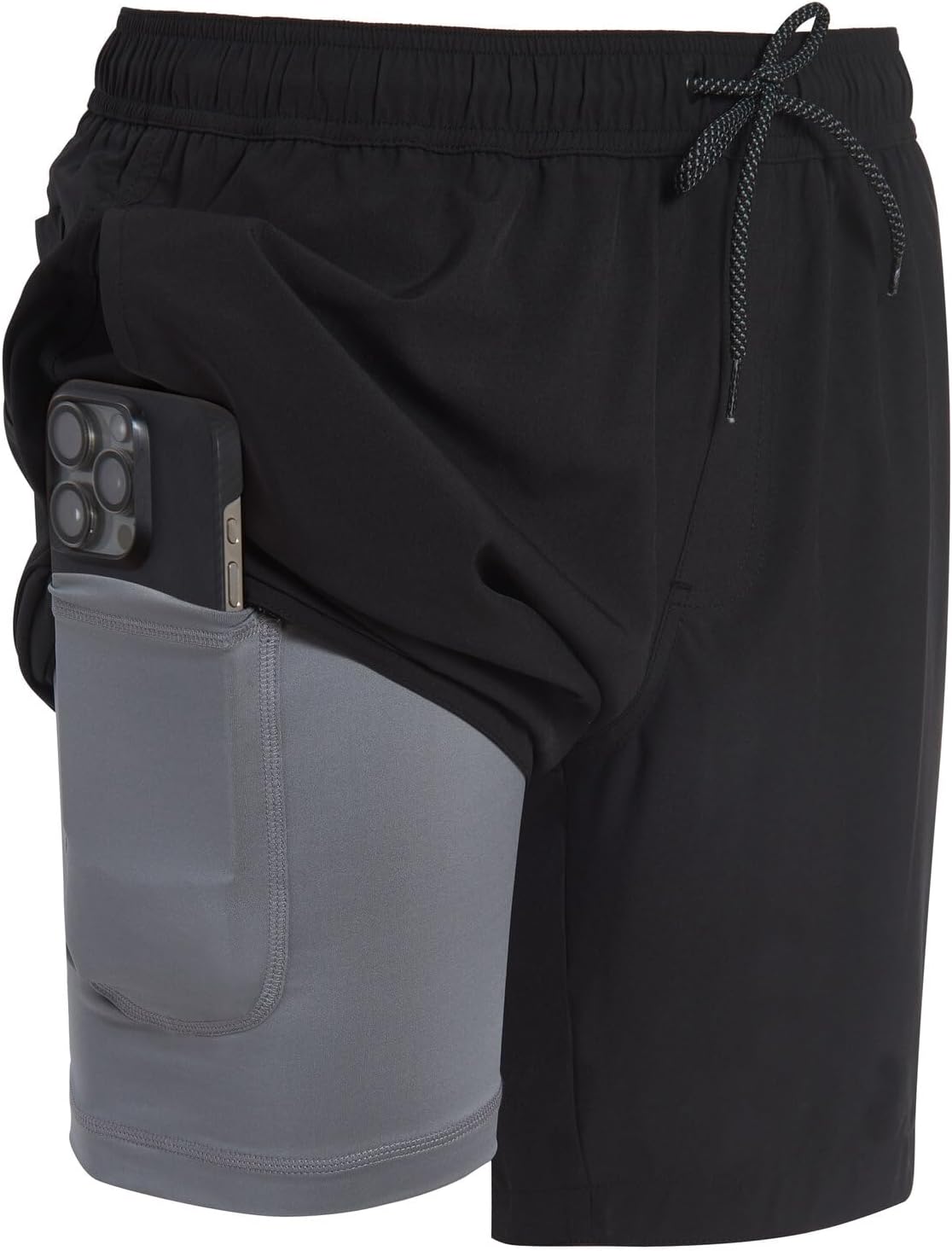 Mens Swim Trunks with Compression Liner Anti Chafing 7 inch Inseam Stretch Quick Dry Swim Shorts with Phone Pocket