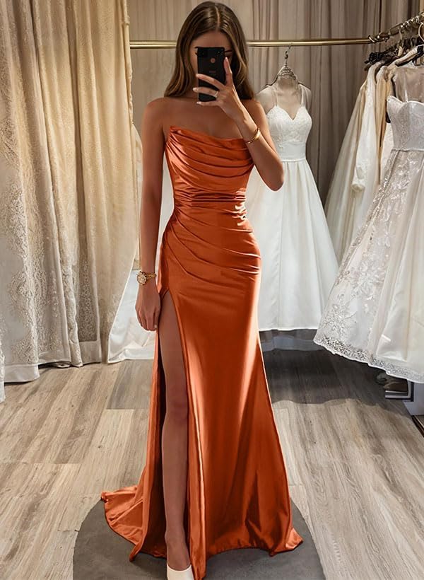 High Split Long Prom Dresses for Women Mermaid Bridesmaid Dresses for Wedding Silk Satin Formal Evening Gown3