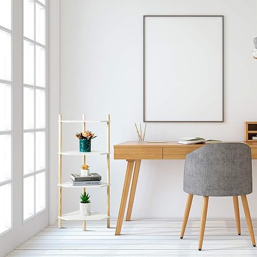 Miniatura 2 de LITA Mesa auxiliar de madera moderna, soporte de 4 capas para plantas con almacenamiento de revistas para dormitorio, sala de estar (blanco, 4