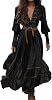 Damen Langes Boho Style Kleid Sommerkleid Lang- Vintage Rustikaler Stil V-Ausschnitt mit Blumenmuster Lässiges Maxikleid Frühling Langarm Blumenkleid Sommer Western Country Chiffonkleid Maxikleider