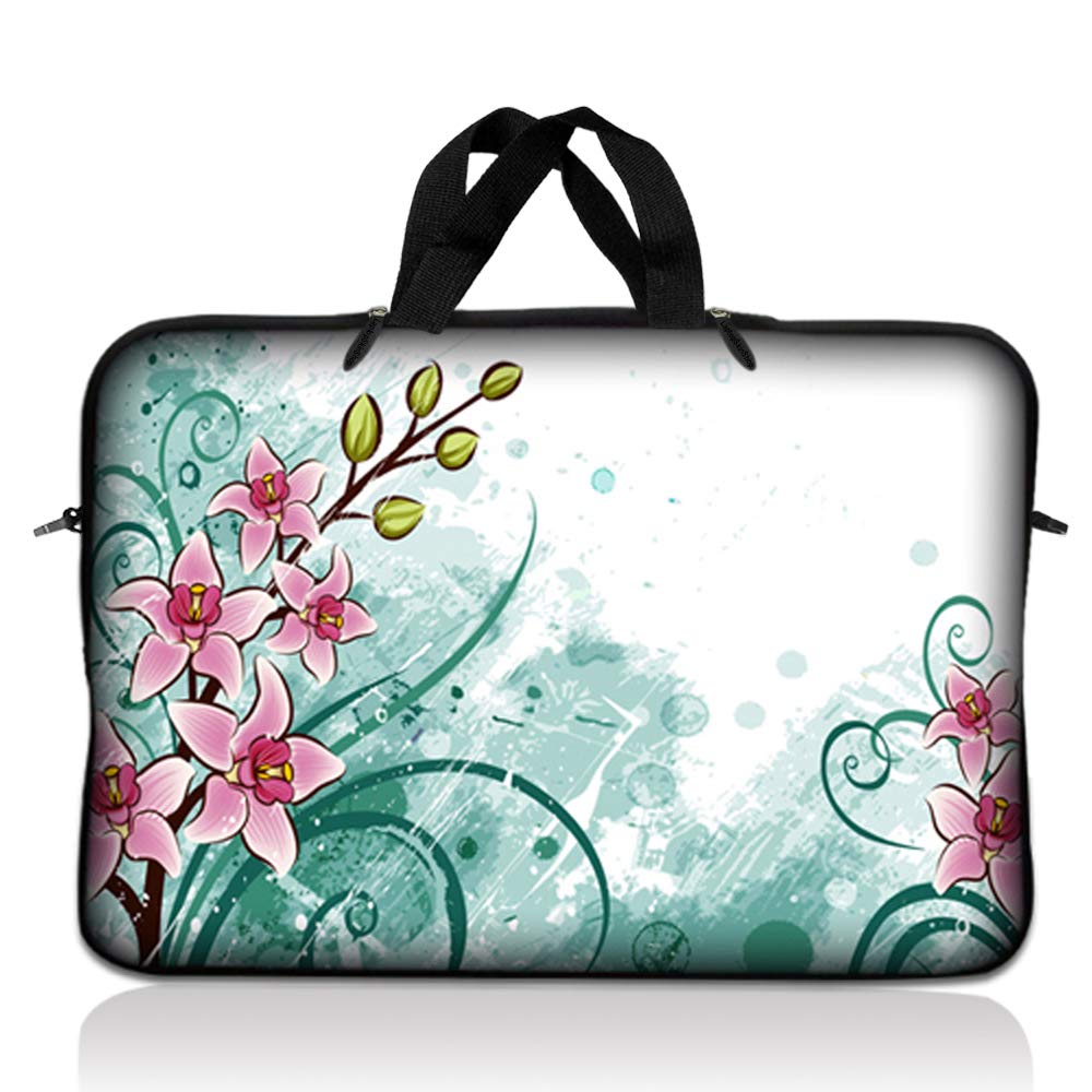 LSS 12.3 inch Laptop Sleeve Bag Carrying Case Pouch with Handle for 11" 11.6" 12" Acer, Asus, Dell, Hp, Sony, Toshiba, Pink Plumeria Flower — view 17