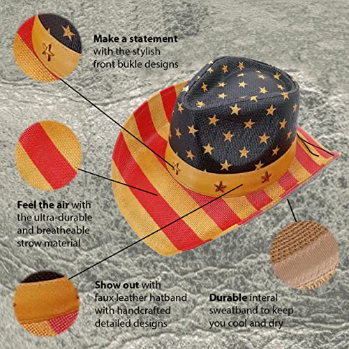 Image of SILVERFEVER Straw Cowboy Hat Cowgirl Hats Men Women Sun Hat Sombreros Vagueros Classic Western Accents Sombreros