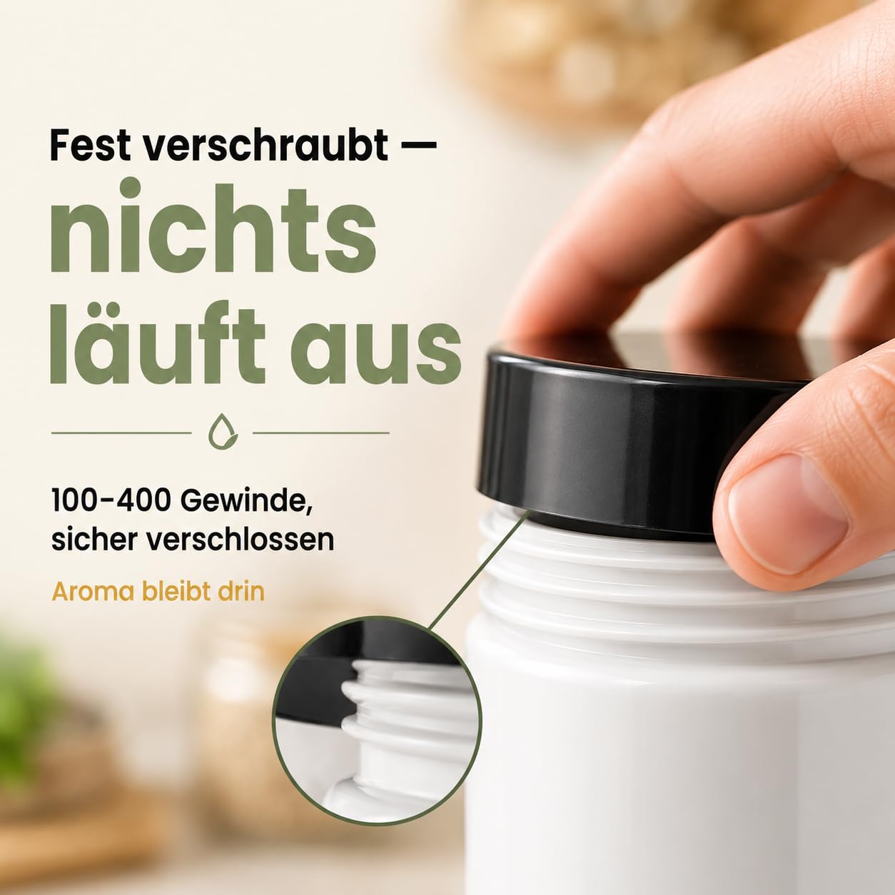 POSH Barattoli ermetici, 150 x 1 l, in PET per uso alimentare, con coperchio a vite, contenitori in plastica bianca con coperchio, per farina, caffè, tè, erbe, barattoli in plastica rotondi impilabili