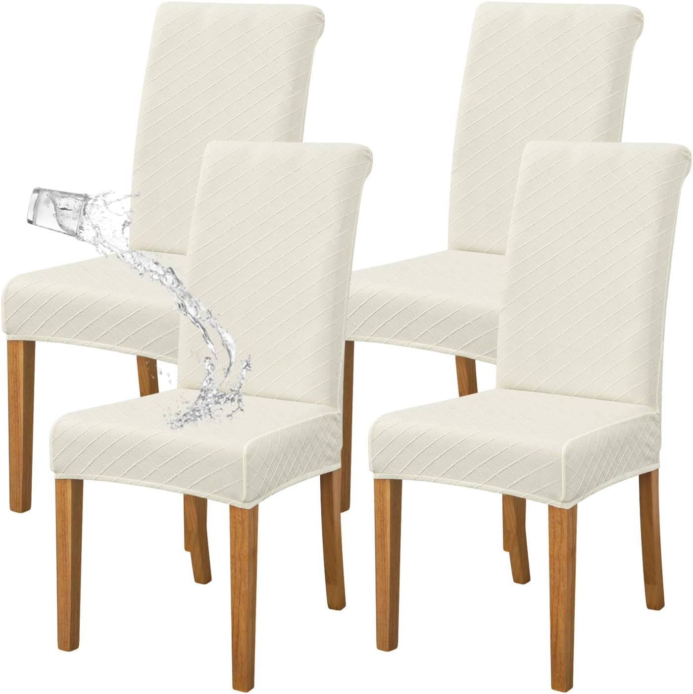 FORCHEER Waterproof Chair Covers for Dining Room Set of 4 Cream Jacquard Kitchen Chair Slipcovers for Parson Chairs Elastic Washable (4,Jacquard Cream)