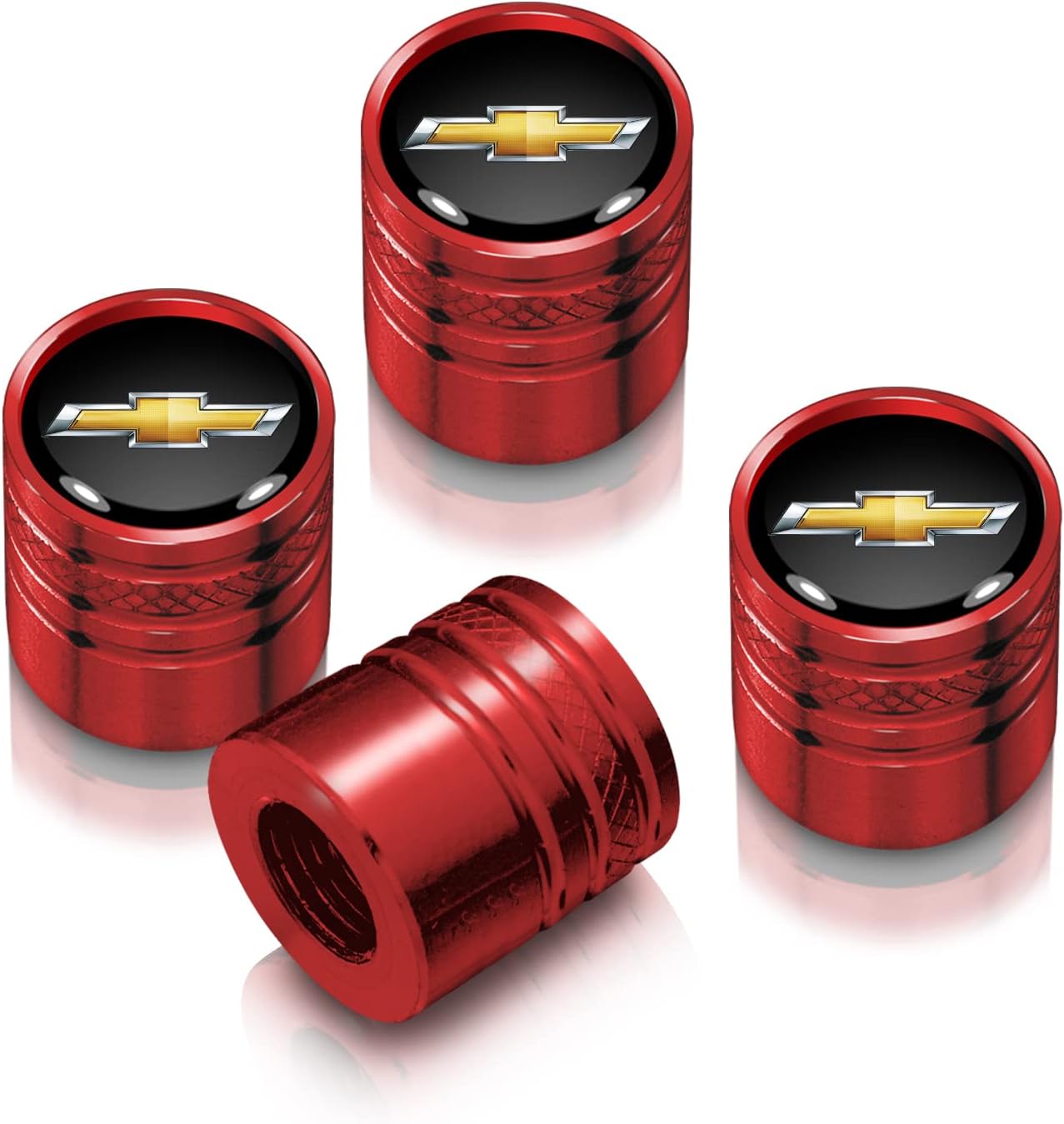 iPick Image for Chevrolet Golden Logo in Black on Red Aluminum Cylinder-Style Tire Valve Stem Caps