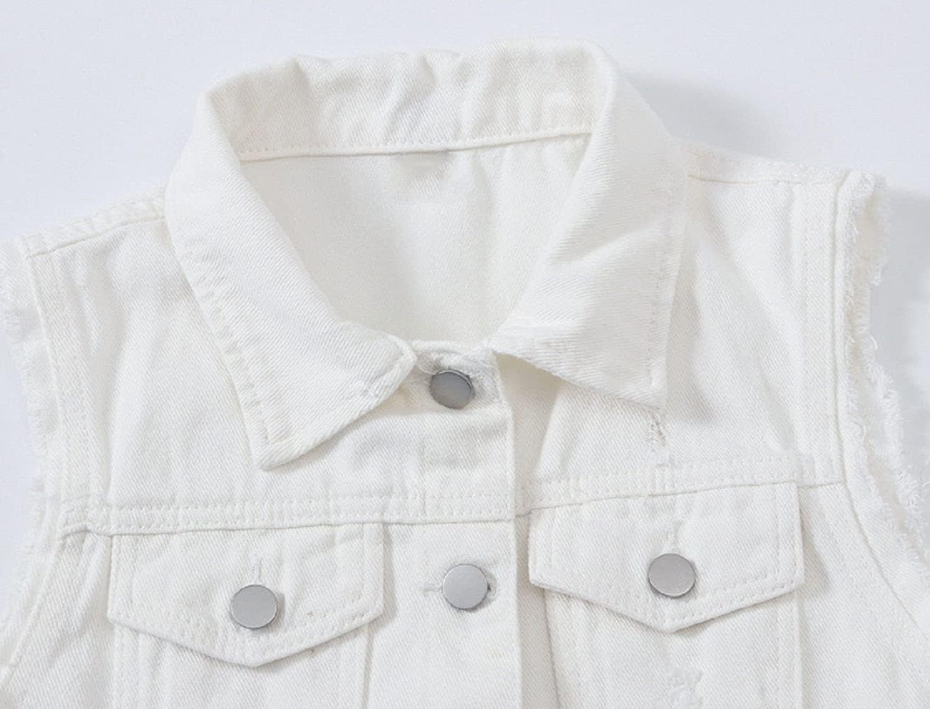 CHARTOU Women's Ripped Lapel Collar Button Up Sleeveless Frayed Denim Vest Jacket